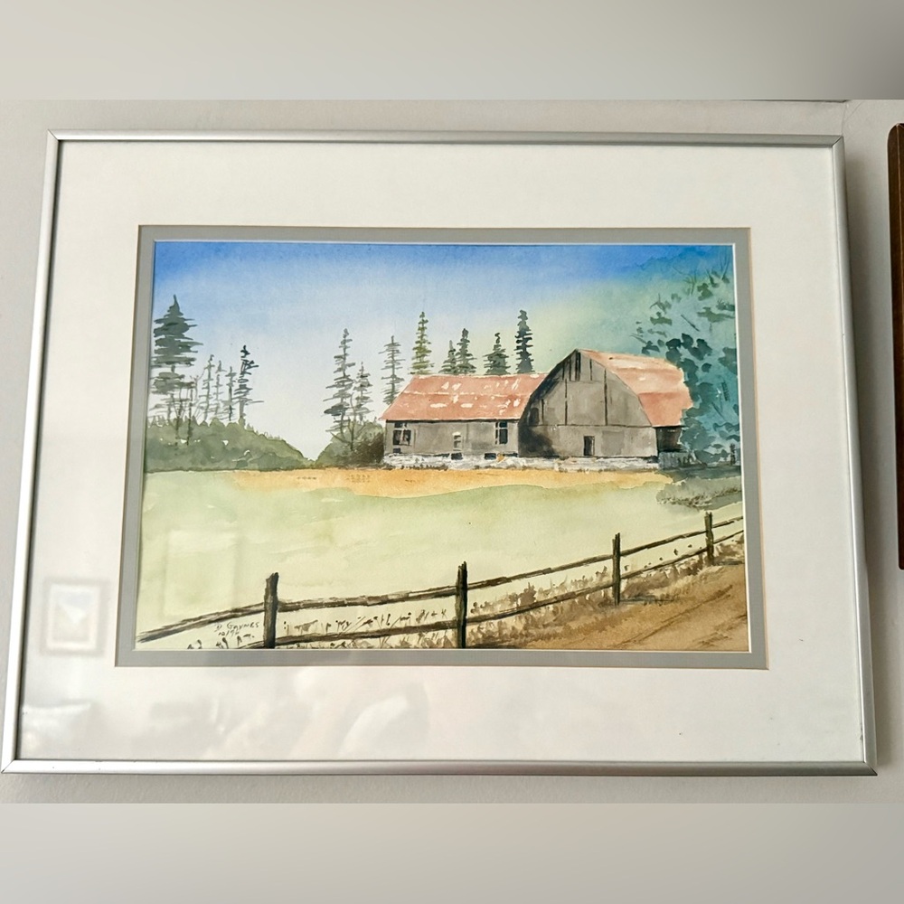 Vintage Watercolour Painting Barnyard Scene Canadian Artist Signed